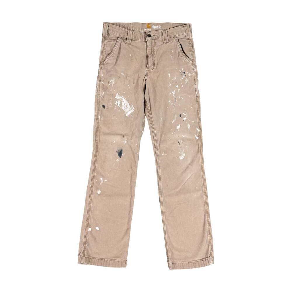 Vintage Y2K Carhartt Paint Splatter 100135 Relaxed Fit Beige Canvas 30x32 Pants